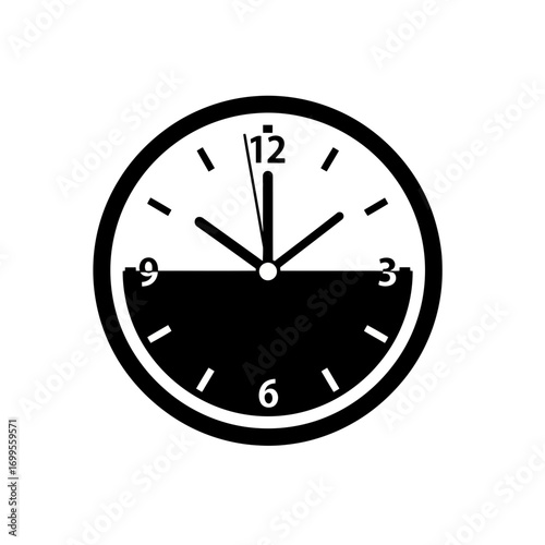 Black and white clock face with hands indicating time