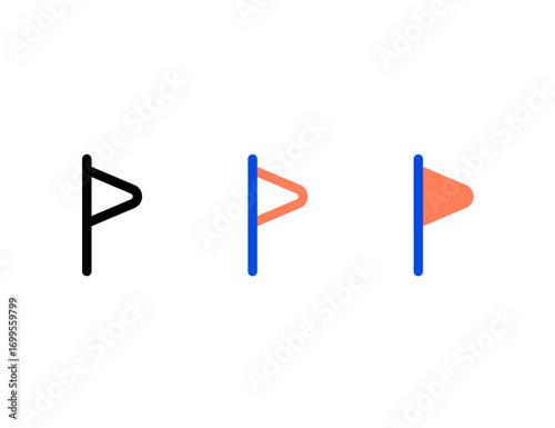 Three stylized flag icons in black blue and orange colors (1)