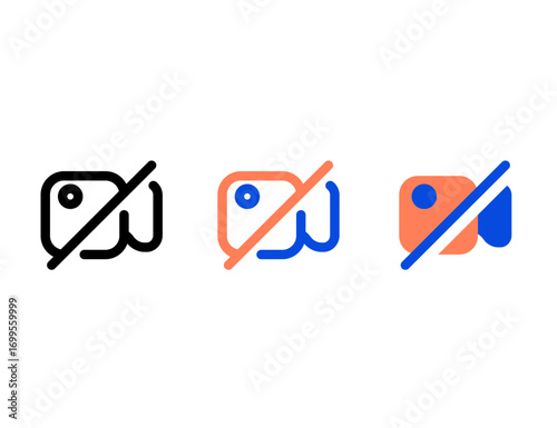 Three stylized icons representing a disabled video camera function