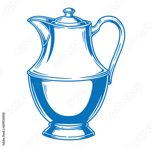 Elegant blue and white vintage coffee pot illustration perfect for designs and branding assets