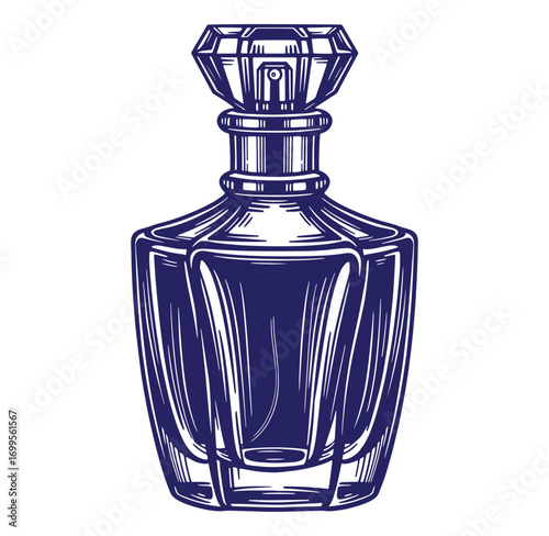 Elegant hand drawn perfume bottle illustration depicting fragrance and luxury on white background