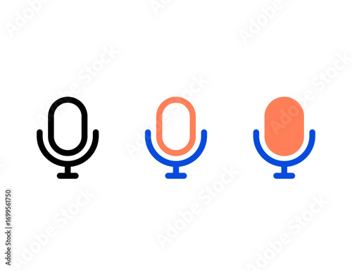 Three stylized microphone icons mic in black blue and orange