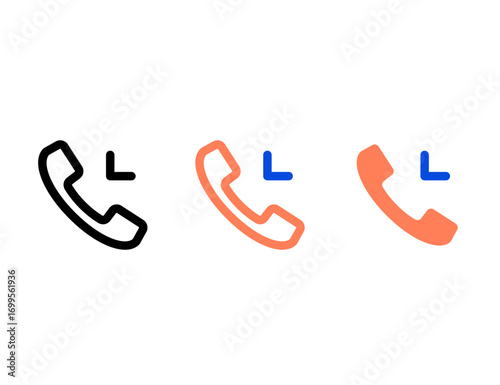 Three stylized phone icons with clock symbols black and orange