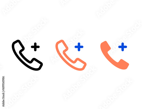 Three stylized phone icons with plus symbols in black and coral