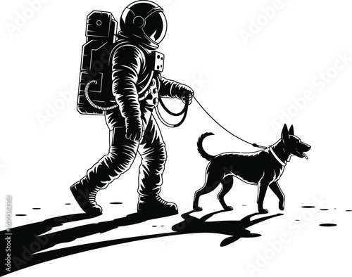 Astronaut and loyal space dog exploring the cosmos silhouette