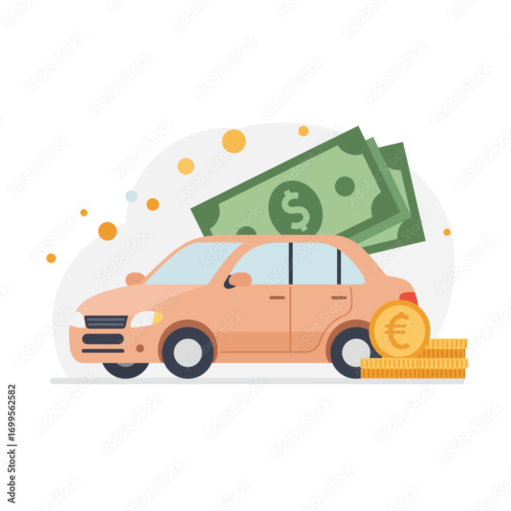 Fototapeta premium Financial Freedom: A Car and Cash Representing Financial Success