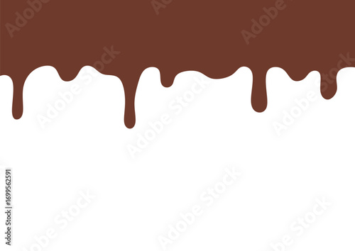 Chocolate Liquid Dripping and Melting. Chocolate Wavy Liquid Melting Vector on White Background. Ideal for dessert illustration, bakery design, and candy topping.