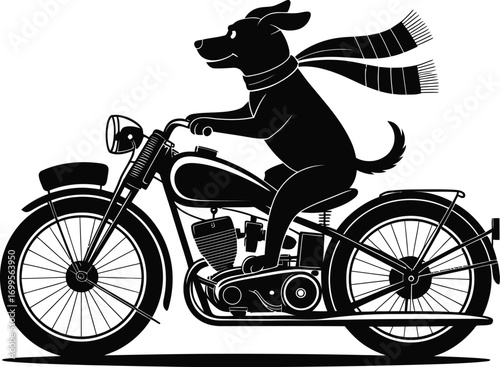Happy dog enjoying a motorcycle ride silhouette