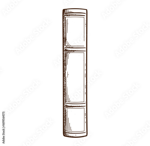 Hand drawn illustration of a vintage book spine isolated on a clean white background
