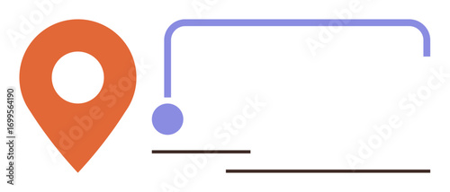 Red location pin connected by a curved line leading to a highlighted spot, complemented by minimalist horizontal bars. Ideal for navigation, travel, journey mapping, logistics, technology