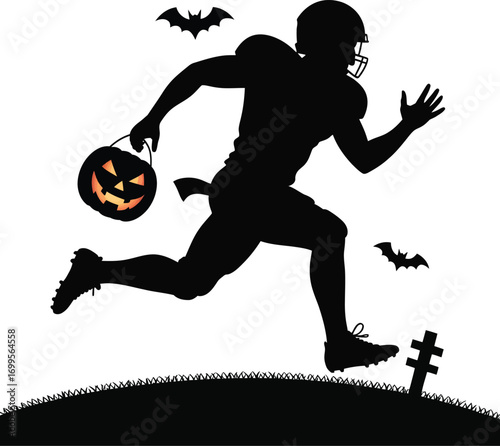 Football player celebrating a halloween touchdown silhouette