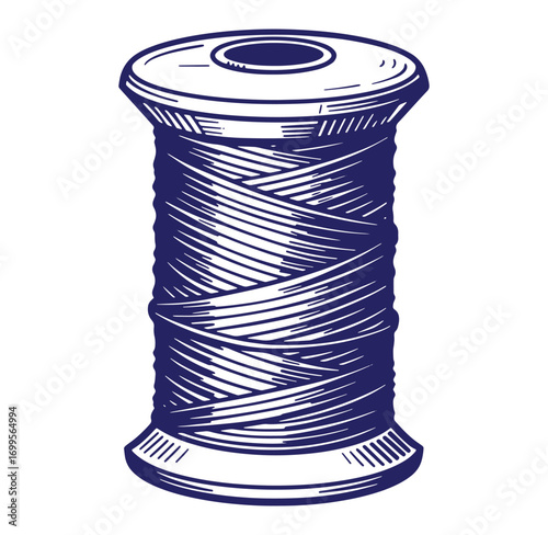 Intricate engraved illustration of a spool of thread perfect for crafting projects