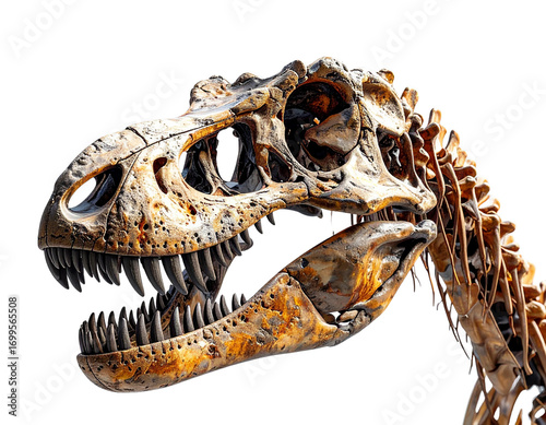 Detailed Close-Up of Brachiosaurus Skull with Fossil Texture Isolated on Transparent Background PNG