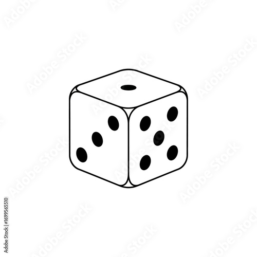  a simple line drawing of a single six-sided die.