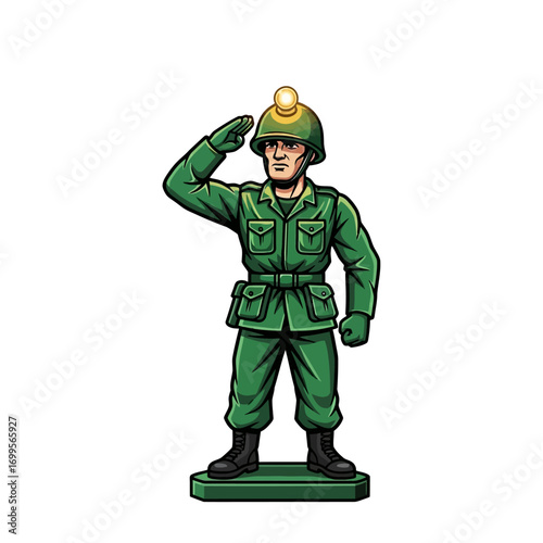 a colorful illustration of a classic plastic army man toy.