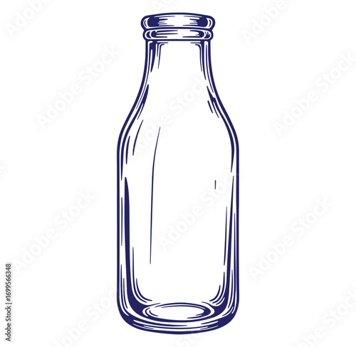 Vector illustration of an empty milk bottle in detailed hand drawn sketch style
