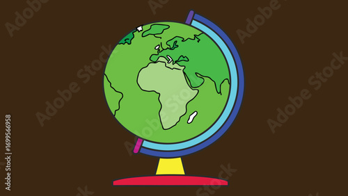 Adobe Illustrator ArTitle: Colorful world globe illustration showing continents on dark background 
twork