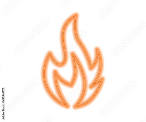 Glowing orange neon flame icon isolated on white background. Bright fire symbol design for heat, energy, and power concepts. Perfect for modern digital, abstract, and creative projects.