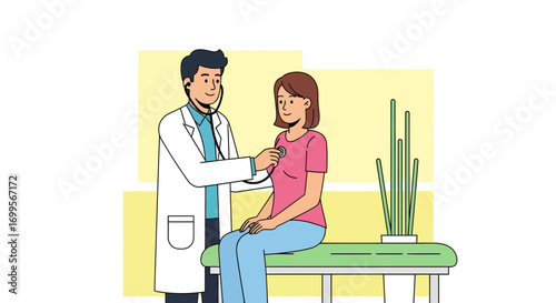 Doctor Examining Patient with Stethoscope, Healthy Lifestyle and Medical Consultation Concept