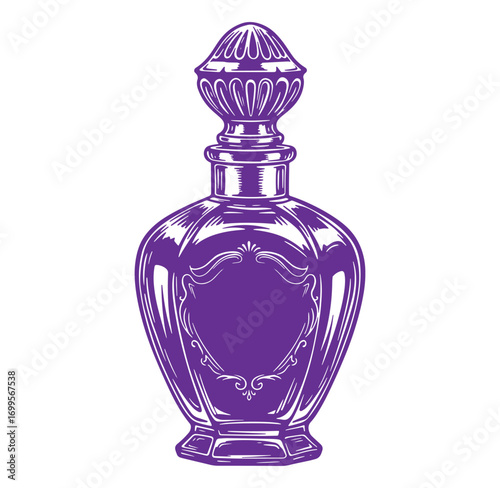 Vintage purple perfume bottle with intricate detailing and decorative ornate design