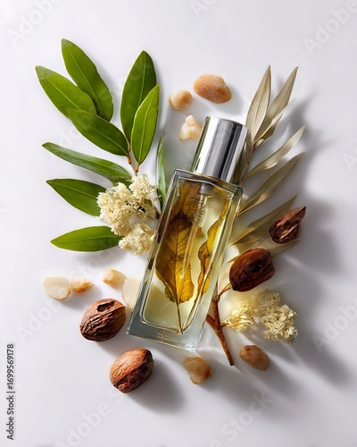 Luxurious Perfume Bottle on Silk Fabric with Golden Highlights and Soft Studio Lighting for Elegant Advertising Scene