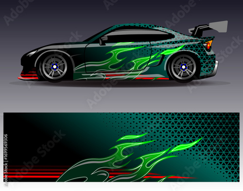 Car wrap design vector. Graphic abstract stripe racing background designs for vehicle, rally, race, adventure and car racing livery