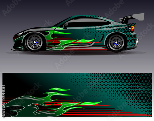 Car wrap design vector. Graphic abstract stripe racing background designs for vehicle, rally, race, adventure and car racing livery