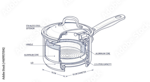 Cutaway Illustration of a Saucepan Design and Construction Details