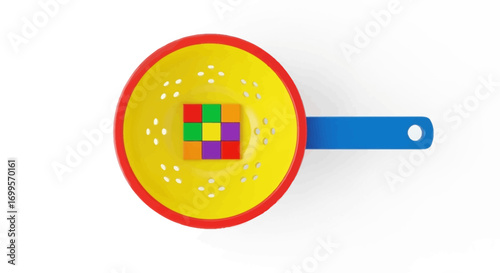 Colorful Colander with Blocks A Playful Kitchen Scene