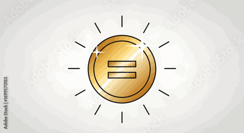 Golden Coin with Equality Symbol Shining Brightly, Representing Financial Fairness and Value