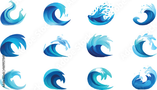 Blue line ocean wave ornament pattern water wave simple logo

