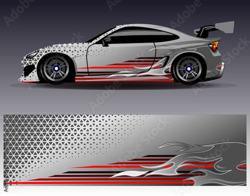 Car wrap design vector. Graphic abstract stripe racing background designs for vehicle, rally, race, adventure and car racing livery