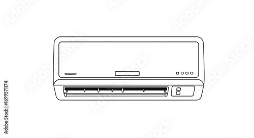 Clean and simple line art of a wall-mounted air conditioner. Vector illustration icon for home appliance and climate control systems