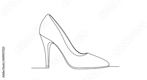 Elegant minimalist single-line drawing of a classic stiletto high-heeled shoe, showcasing its sleek silhouette and sophisticated design, perfect for fashion and style themes
