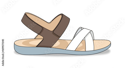 Simple vector illustration of a comfortable summer sandal with ankle and toe straps for walking and casual wear