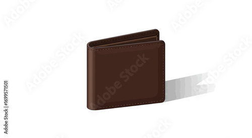 Classic brown leather wallet illustration isolated on a white background, symbolizing personal finance, money management, and secure payment