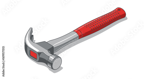 Vector graphic of a single red-handled claw hammer. An essential tool representing construction, craftsmanship, and repair work