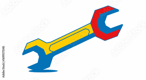 Colorful graphic illustration of a double-ended wrench tool. Symbol of repair, maintenance, and mechanical work on a white background