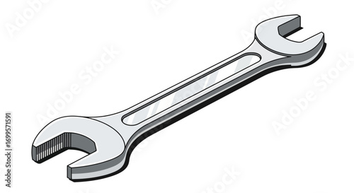Vector illustration of a chrome double-ended open spanner, a versatile hand tool for mechanical repairs and maintenance tasks, isolated on a white background