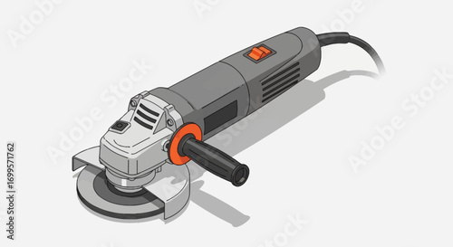 Vector illustration of a handheld angle grinder with a cutting disc, a professional workshop and construction instrument for metalworking