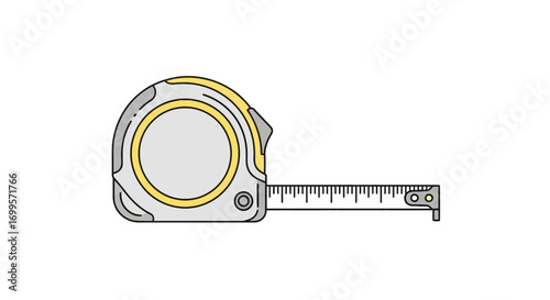 A simple vector icon of a retractable measuring tape, essential tool for carpentry, construction, and DIY projects, isolated on a white background
