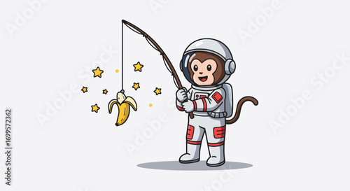 Astronaut monkey fishing for a banana among stars