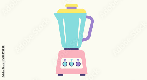 Vibrant pastel blender illustration, a retro kitchen appliance for making healthy smoothies and shakes. Flat vector design for food and drink concepts