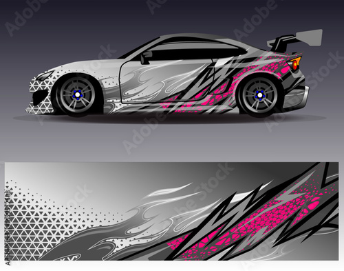 Car wrap design vector. Graphic abstract stripe racing background designs for vehicle, rally, race, adventure and car racing livery