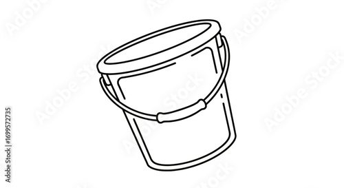 Minimalist line drawing of a bucket with a handle. Simple vector icon or sketch of a pail, an isolated container for various uses like cleaning, gardening, or household chores