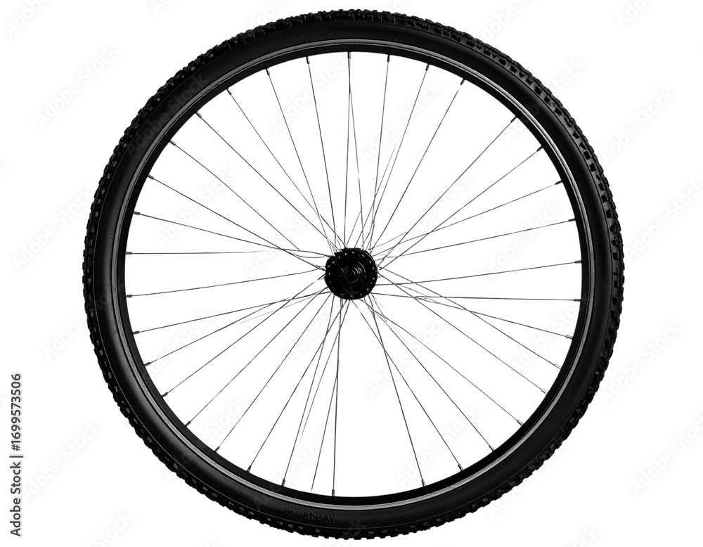 Naklejka premium Close-Up of Bicycle Wheel with Spokes and Tire Tread, isolated on transparent background PNG