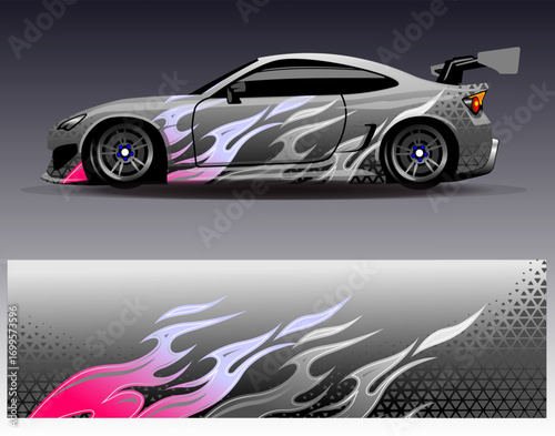 Car wrap design vector. Graphic abstract stripe racing background designs for vehicle, rally, race, adventure and car racing livery