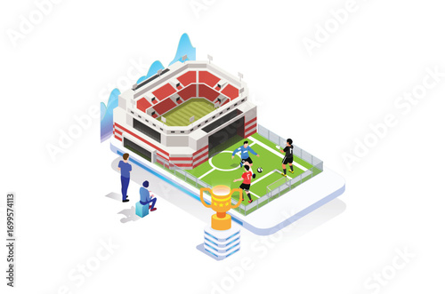 Modern Isometric Live Soccer Tournament Illustration, Suitable for Diagrams, Infographics, Book Illustration, Game Asset, And Other Graphic Related Assets