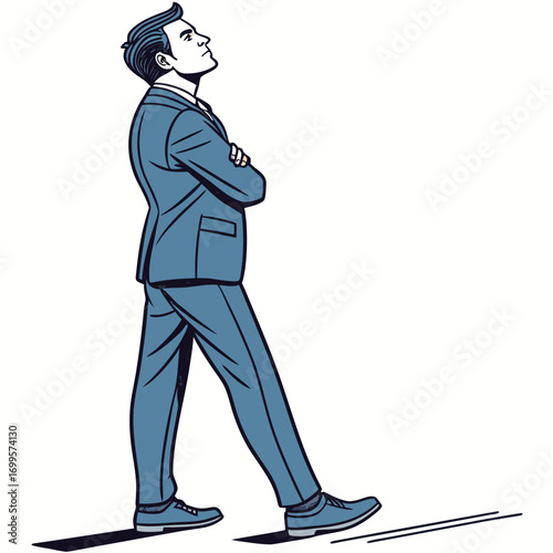 Confident businessman standing with arms crossed looking upwards with determination and purpose