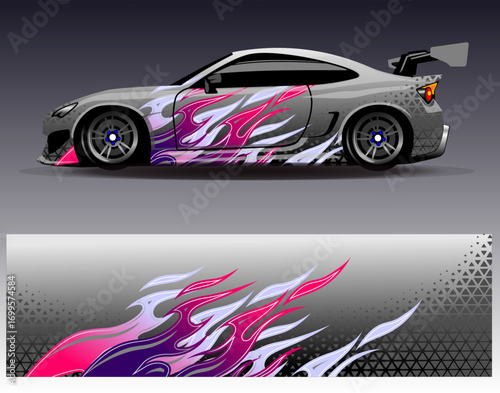 Car wrap design vector. Graphic abstract stripe racing background designs for vehicle, rally, race, adventure and car racing livery